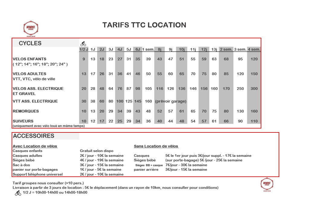 tarifs location 2025